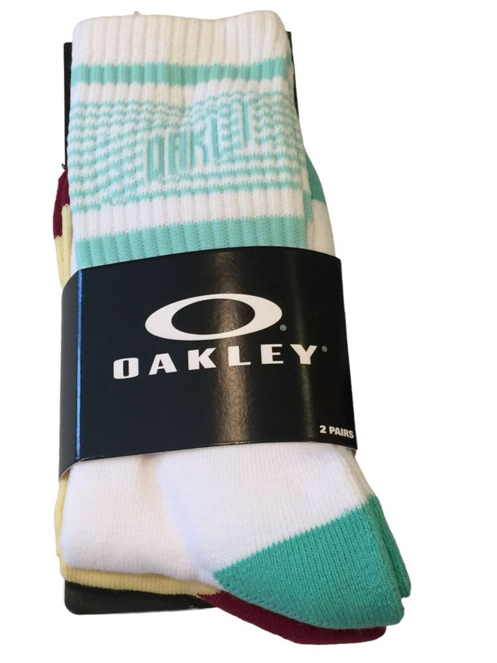 OAKLEY Men's Crew Socks Aqua White Yellow Wine Size 9-11